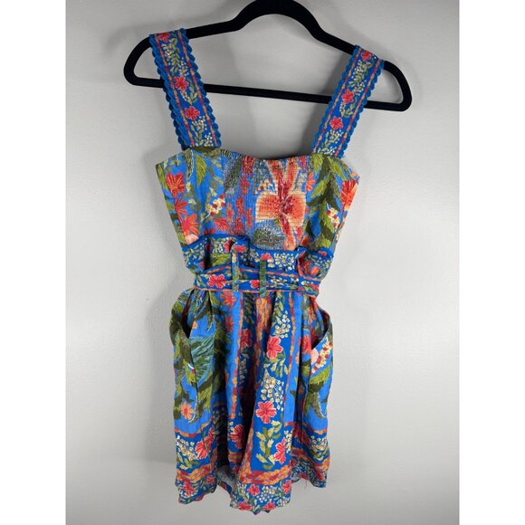 NWT FARM RIO Stitched Garden Blue Floral Romper Tropical Beaded Tie Size XXS - Picture 9 of 11